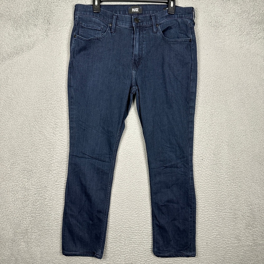Paige Federal Jeans Mens 34 Slim Straight Dark Indigo 5-Pocket Denim Stretch EUC